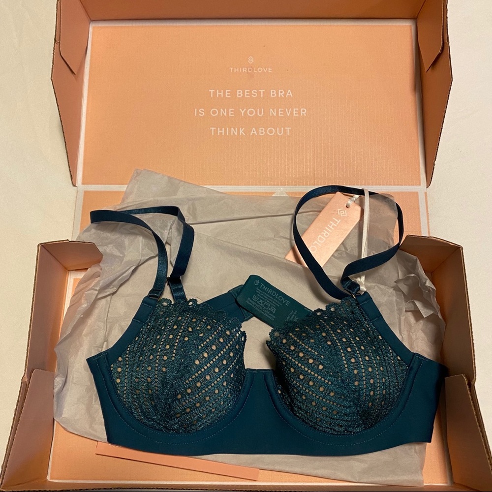 SOLD ThirdLove Lace Eyelet Balconette Bra in Jade - Picture 2 of 5